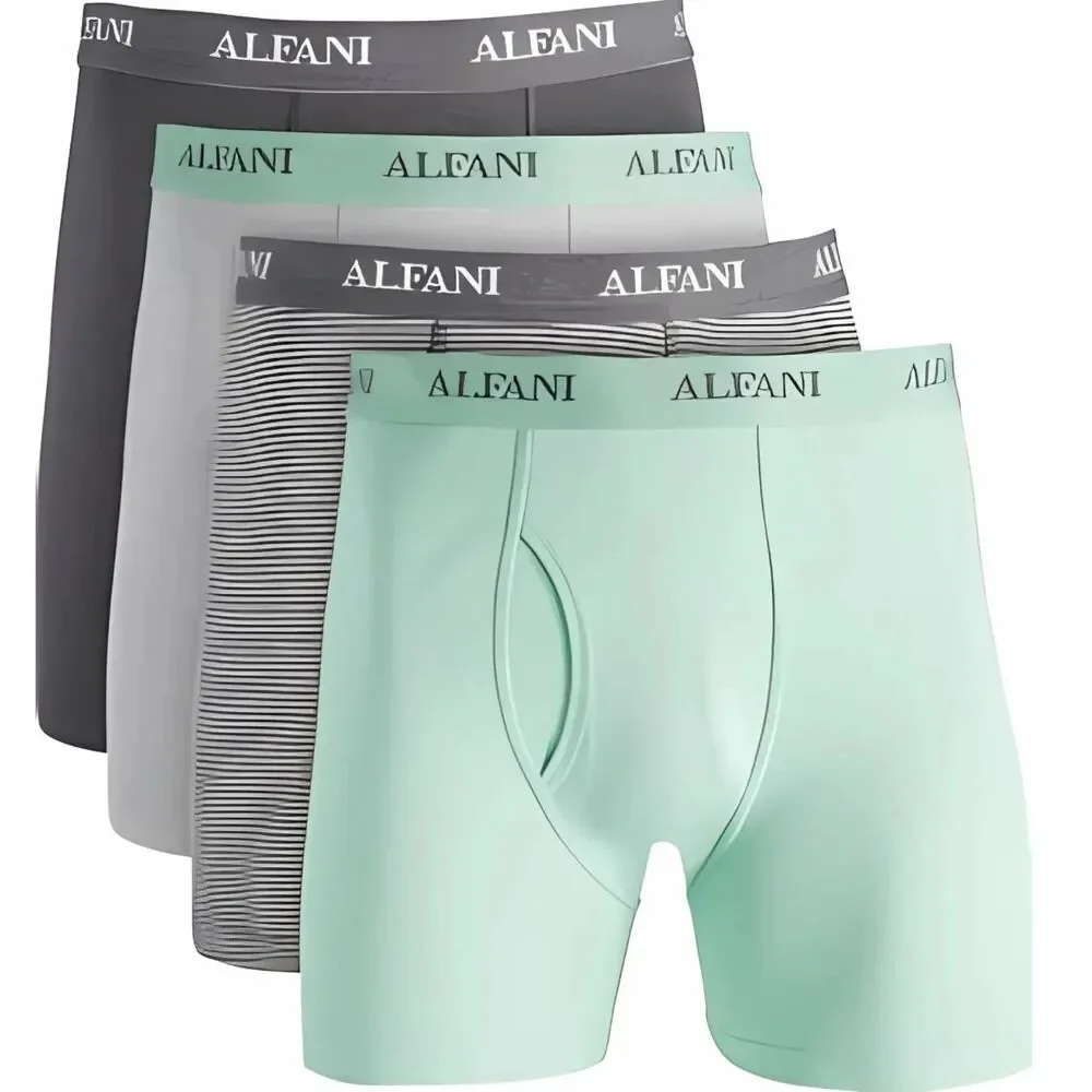 ALFANI Mens Boxer Briefs Small Gray Mint Green 4-Pack Tagless 100% Cotton